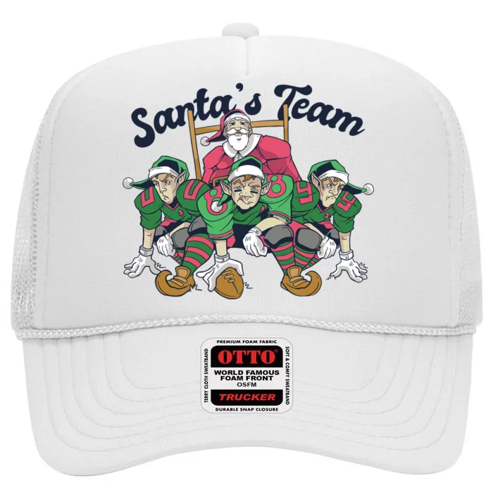 Santas Team Christmas Football Elf Team High Crown Mesh Trucker Hat