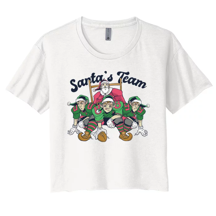 Santas Team Christmas Football Elf Team Women's Crop Top Tee