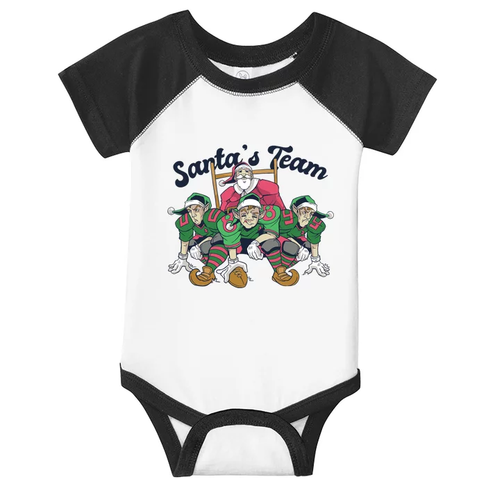 Santas Team Christmas Football Elf Team Infant Baby Jersey Bodysuit