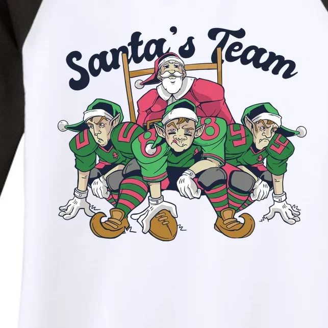 Santas Team Christmas Football Elf Team Women's Tri-Blend 3/4-Sleeve Raglan Shirt