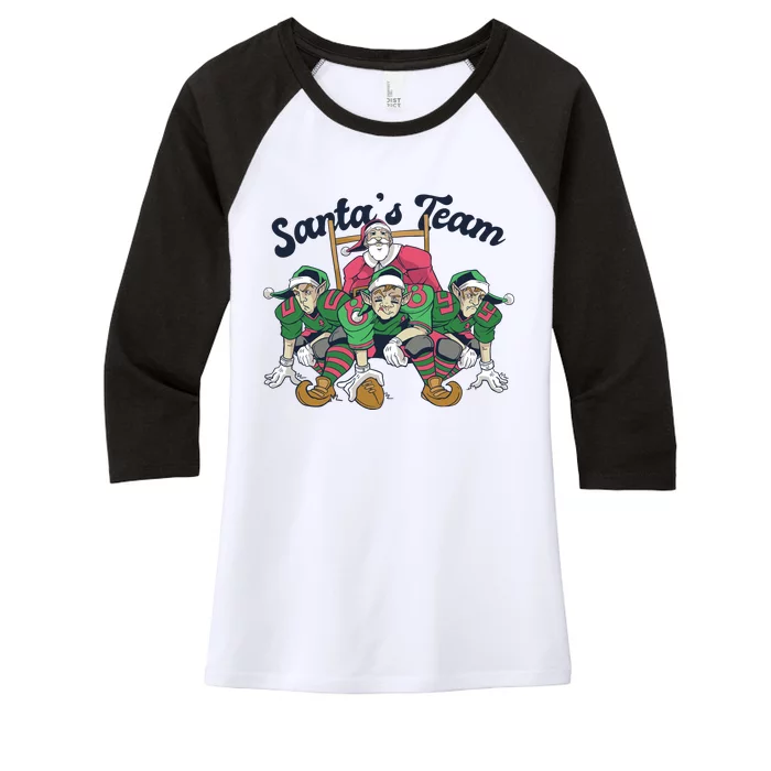 Santas Team Christmas Football Elf Team Women's Tri-Blend 3/4-Sleeve Raglan Shirt