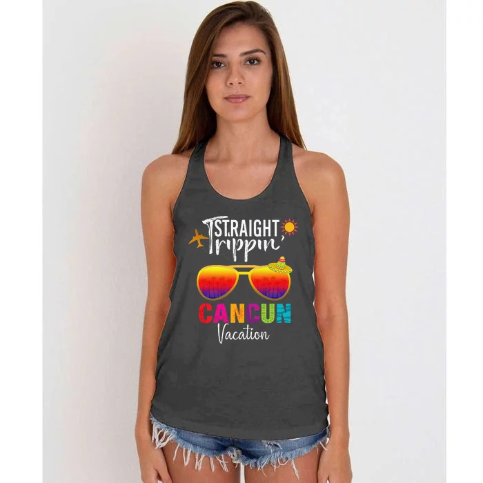 Straight Trippin Cancun Mexico Travel Vacation Matching Women's Knotted Racerback Tank