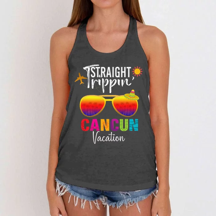 Straight Trippin Cancun Mexico Travel Vacation Matching Women's Knotted Racerback Tank