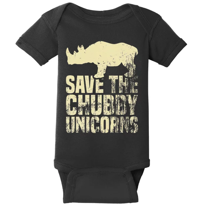 Save the Chubby Unicorns Funny Rhino Animal Conservation Baby Bodysuit