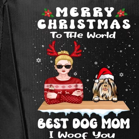 Shih Tzu Christmas To The World Best Dog Mom Funny Xmas Gift City Backpack