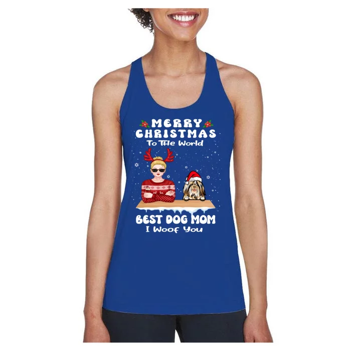 Shih Tzu Christmas To The World Best Dog Mom Funny Xmas Gift Women's Racerback Tank