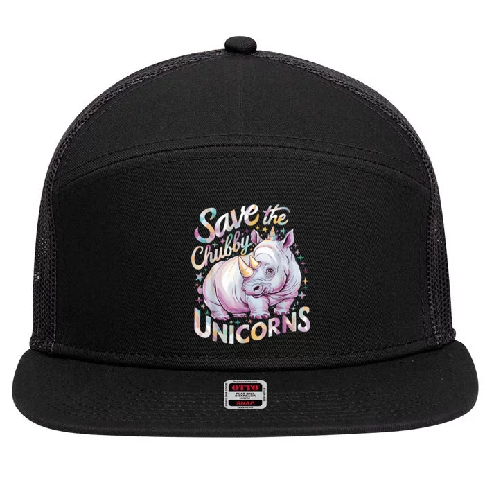 Save The Chubby Unicorns Funny Rhino Rhinoceros 7 Panel Mesh Trucker Snapback Hat