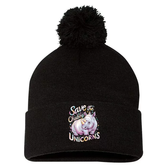 Save The Chubby Unicorns Funny Rhino Rhinoceros Pom Pom 12in Knit Beanie