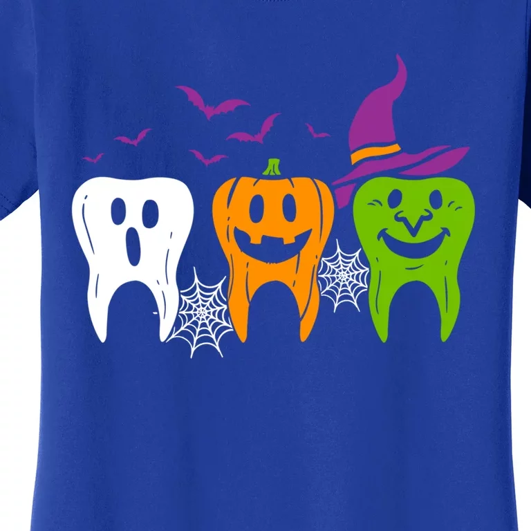 Scary Teeth Costume Ghost Pumpkin Witch Bat Halloween Dental Gift Women's T-Shirt