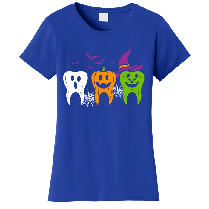 Scary Teeth Costume Ghost Pumpkin Witch Bat Halloween Dental Gift Women's T-Shirt