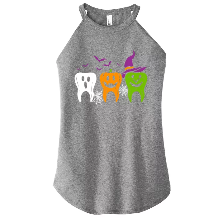 Scary Teeth Costume Ghost Pumpkin Witch Bat Halloween Dental Gift Women’s Perfect Tri Rocker Tank