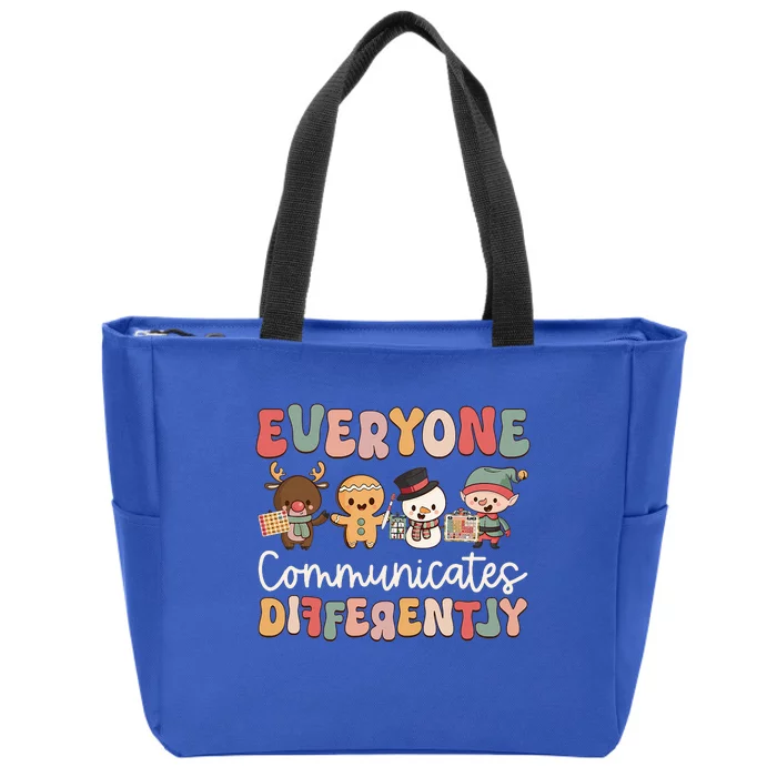 Speech Therapy Christmas Everyone Communicates Differently Zip Tote Bag