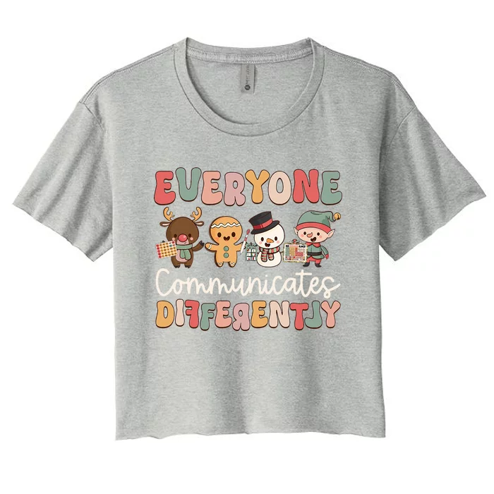 Speech Therapy Christmas Everyone Communicates Differently Women's Crop Top Tee