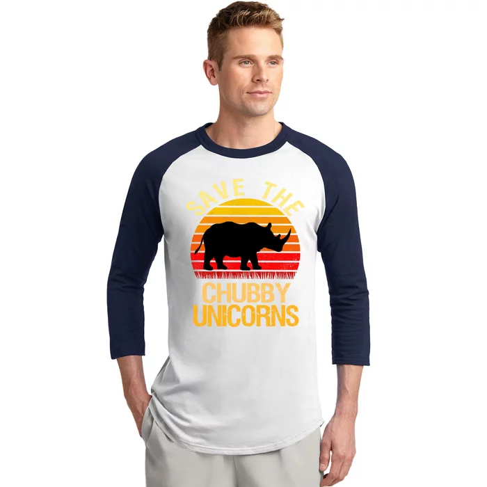 Save The Chubby Unicorns Retro Style Rhino Gift Baseball Sleeve Shirt