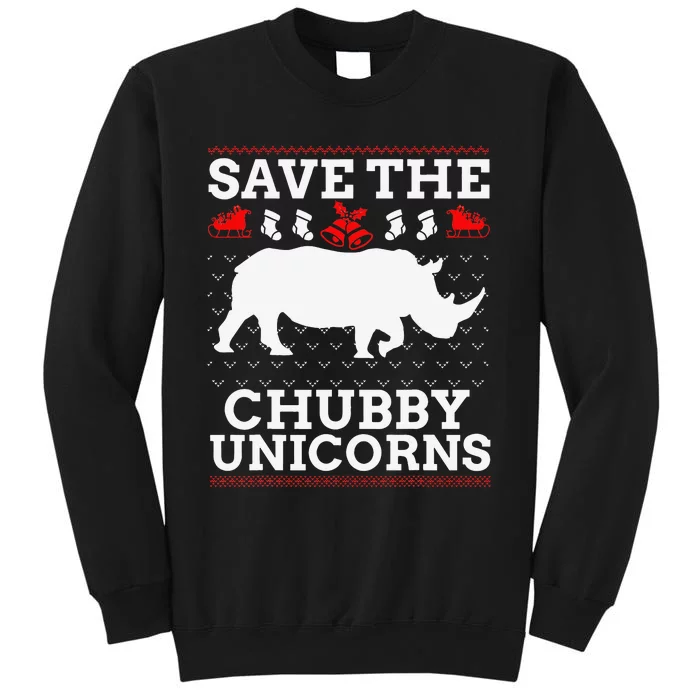 Save The Chubby Unicorns Rhino Ugly Christmas Rhinoceros Tall Sweatshirt