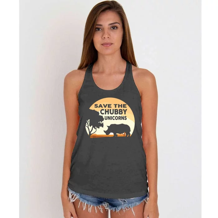 Save The Chubby Unicorns Fat Rhino Funny Women's Knotted Racerback Tank