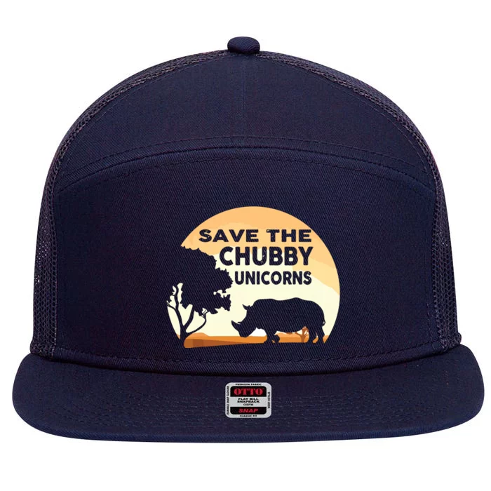 Save The Chubby Unicorns Fat Rhino Funny 7 Panel Mesh Trucker Snapback Hat