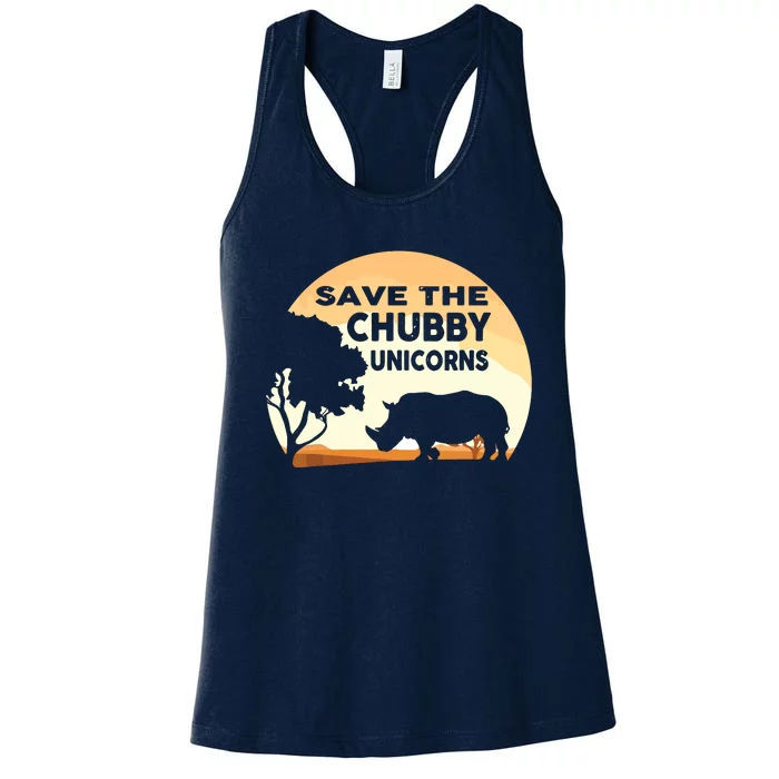 Save The Chubby Unicorns Fat Rhino Funny Women's Racerback Tank