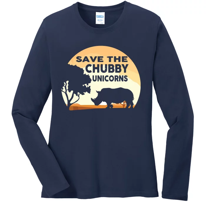 Save The Chubby Unicorns Fat Rhino Funny Ladies Long Sleeve Shirt