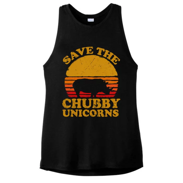 Save The Chubby Unicorns Retro Rhino Gift Ladies Tri-Blend Wicking Tank