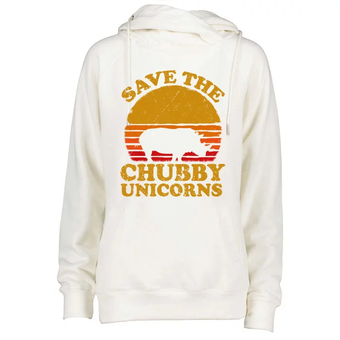 Save The Chubby Unicorns Retro Rhino Gift Womens Funnel Neck Pullover Hood