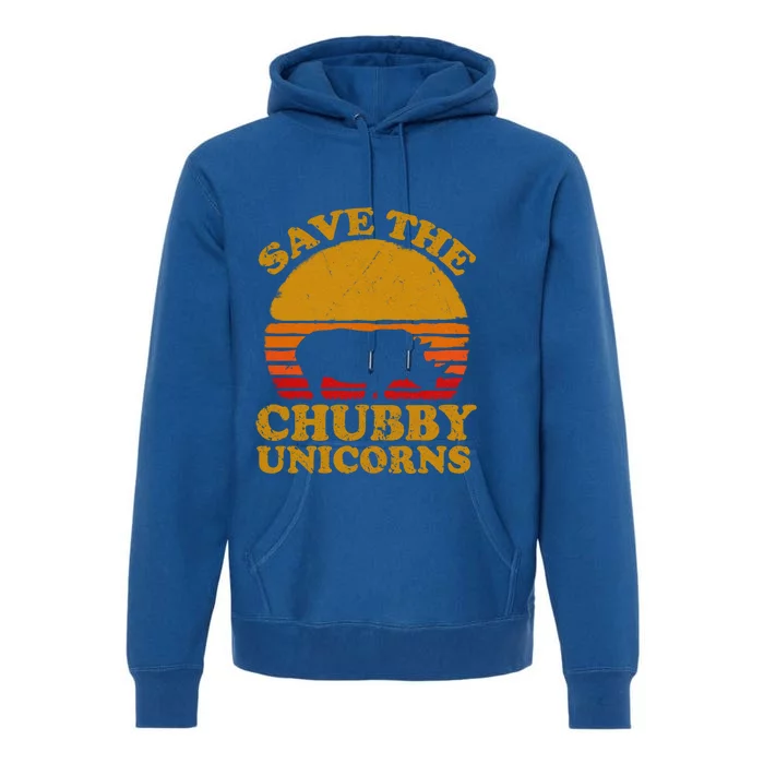 Save The Chubby Unicorns Retro Rhino Gift Premium Hoodie