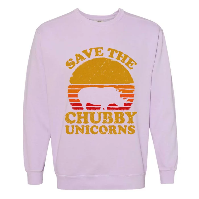 Save The Chubby Unicorns Retro Rhino Gift Garment-Dyed Sweatshirt