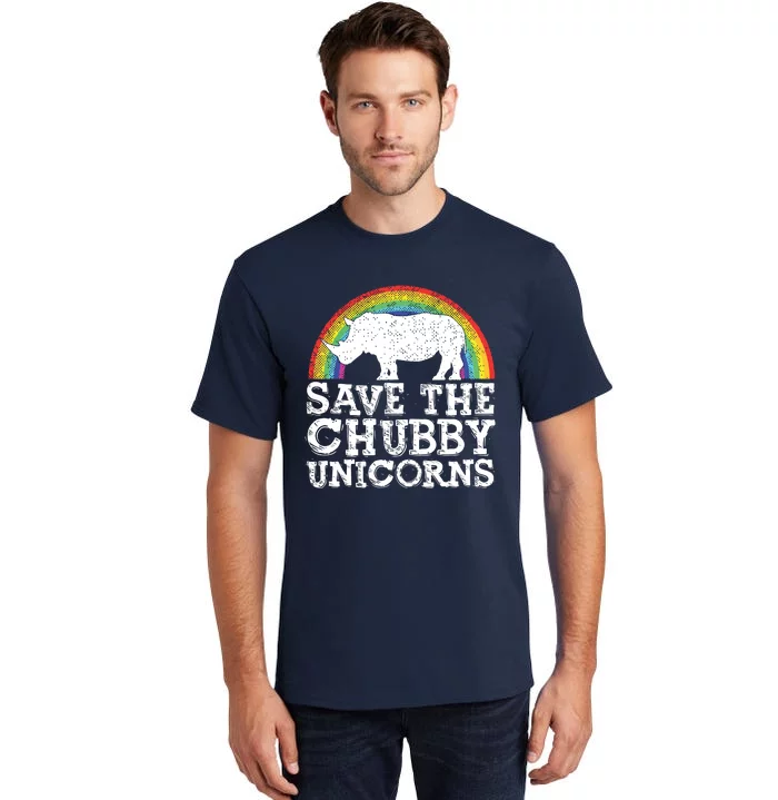 SAVE THE CHUBBY UNICORNS Gift Rhino Conservation Rainbow Tall T-Shirt