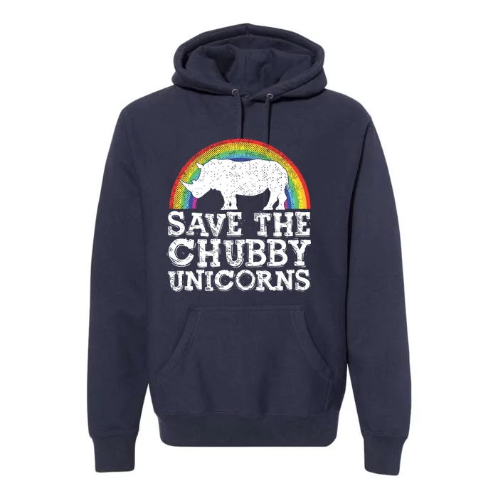 SAVE THE CHUBBY UNICORNS Gift Rhino Conservation Rainbow Premium Hoodie