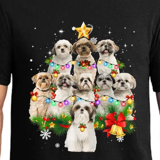 Shih Tzu Christmas Tree Lights Funny Xmas Pajamas Family Funny Gift Pajama Set