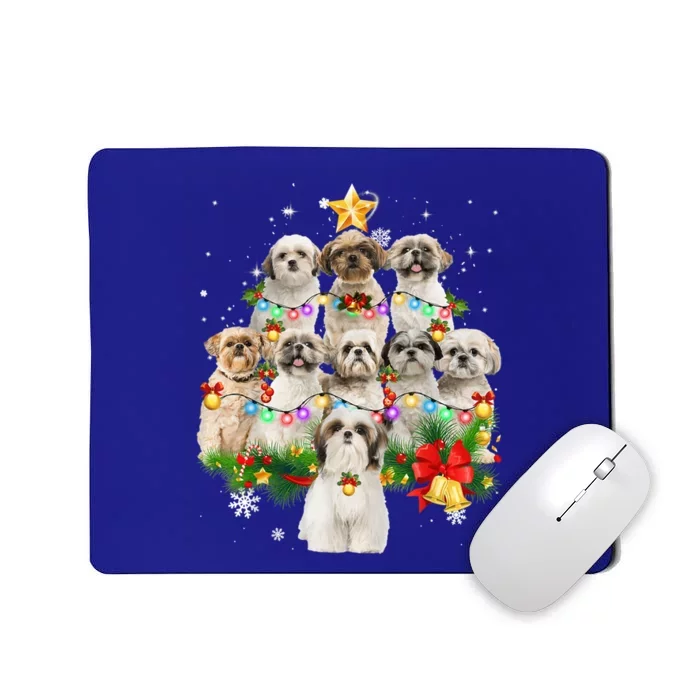 Shih Tzu Christmas Tree Lights Funny Xmas Pajamas Family Funny Gift Mousepad