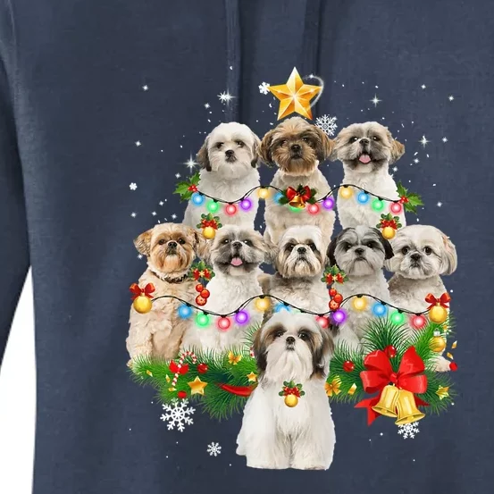 Shih Tzu Christmas Tree Lights Funny Xmas Pajamas Family Funny Gift Women's Pullover Hoodie