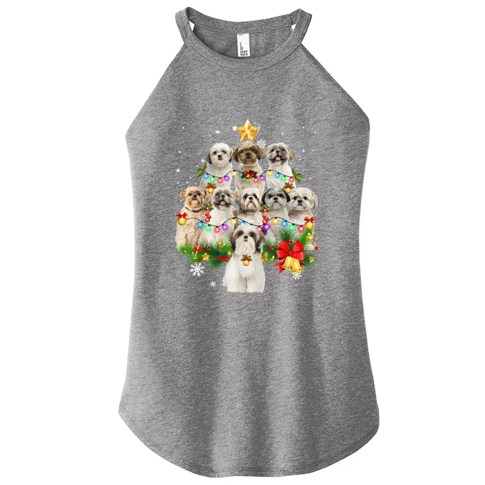 Shih Tzu Christmas Tree Lights Funny Xmas Pajamas Family Funny Gift Women’s Perfect Tri Rocker Tank