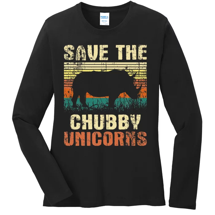 Save The Chubby Unicorns Zoologist Rhino Lover Rhinoceros Ladies Long Sleeve Shirt