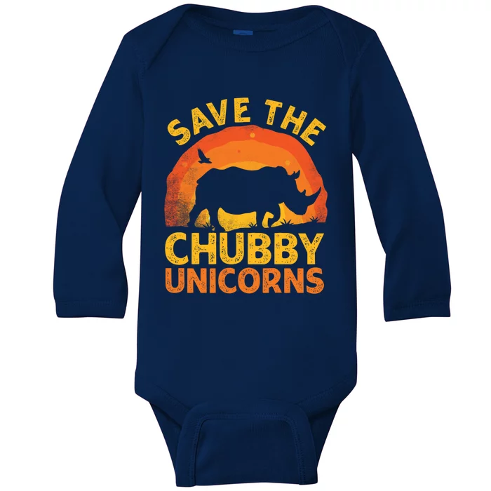 Save The Chubby Unicorns Retro Style Rhino Gift Baby Long Sleeve Bodysuit