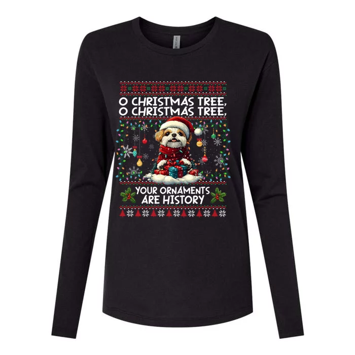 Shih Tzu Christmas Tree Lights Decorations Dog Lover Xmas Gift Womens Cotton Relaxed Long Sleeve T-Shirt