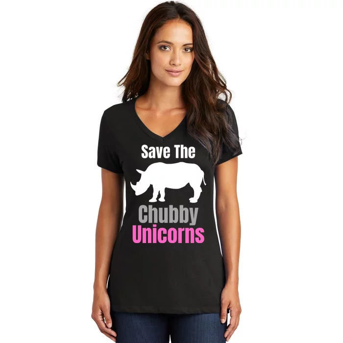 Save The Chubby Unicorns, Hipster, Funny Rhino Quote, Rhino Lover Women's V-Neck T-Shirt