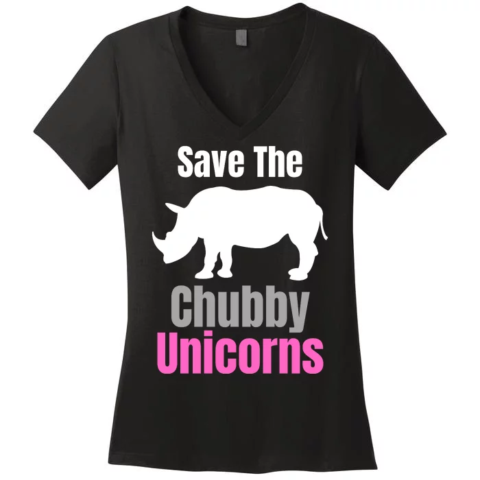 Save The Chubby Unicorns, Hipster, Funny Rhino Quote, Rhino Lover Women's V-Neck T-Shirt