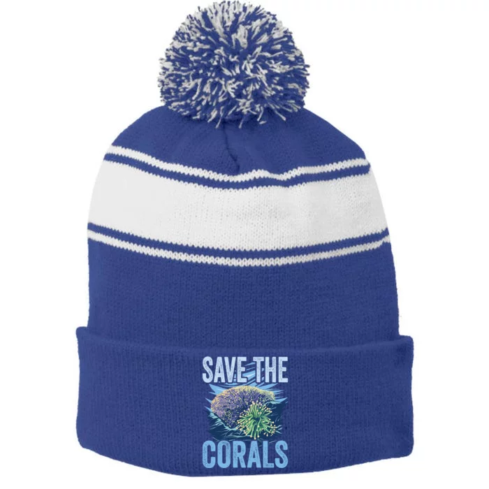 Save The Corals Coral Reefs Scuba Diver Marine Biologist Gift Stripe Pom Pom Beanie