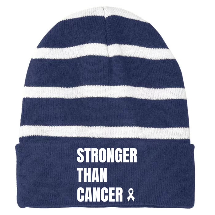 Stronger Than Cancer Striped Beanie with Solid Band