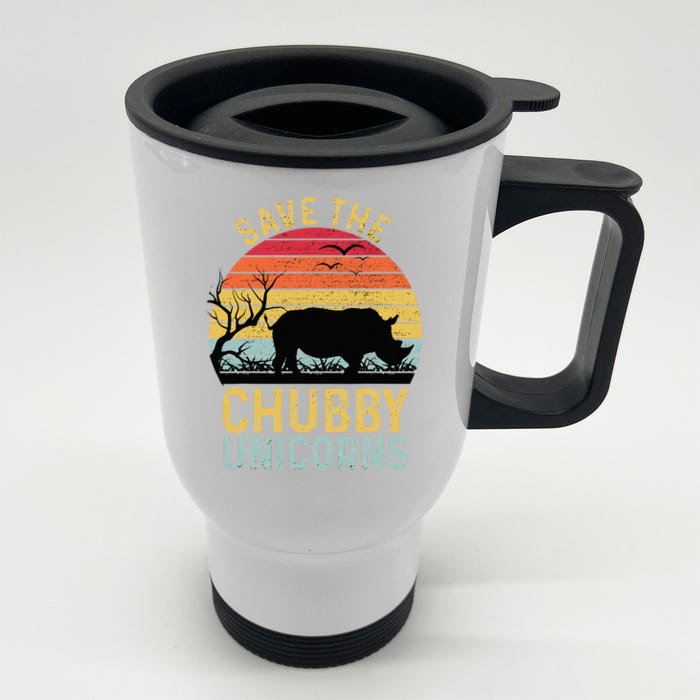 Save The Chubby Unicorns Vintage Funny Rhino Animal Rights Front & Back Stainless Steel Travel Mug