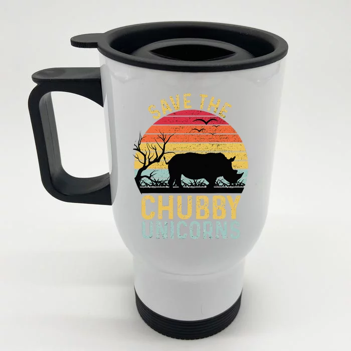 Save The Chubby Unicorns Vintage Funny Rhino Animal Rights Front & Back Stainless Steel Travel Mug