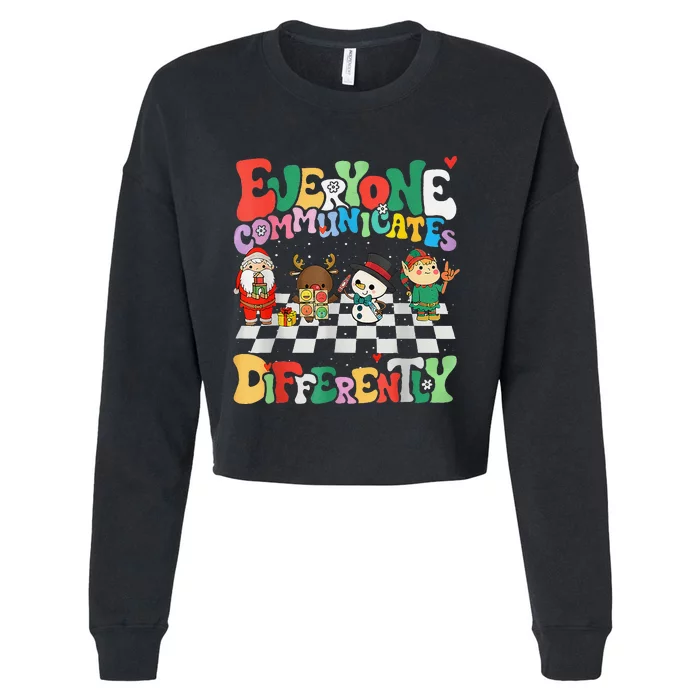 Speech Therapy Christmas Everyone Communicates Differently Cropped Pullover Crew