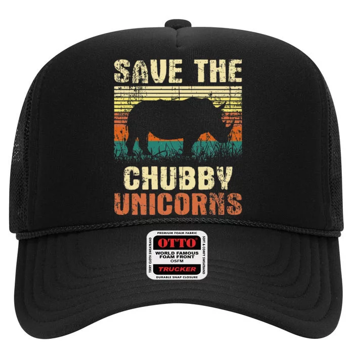 Save The Chubby Unicorns Zoologist Rhino Lover Rhinoceros High Crown Mesh Trucker Hat