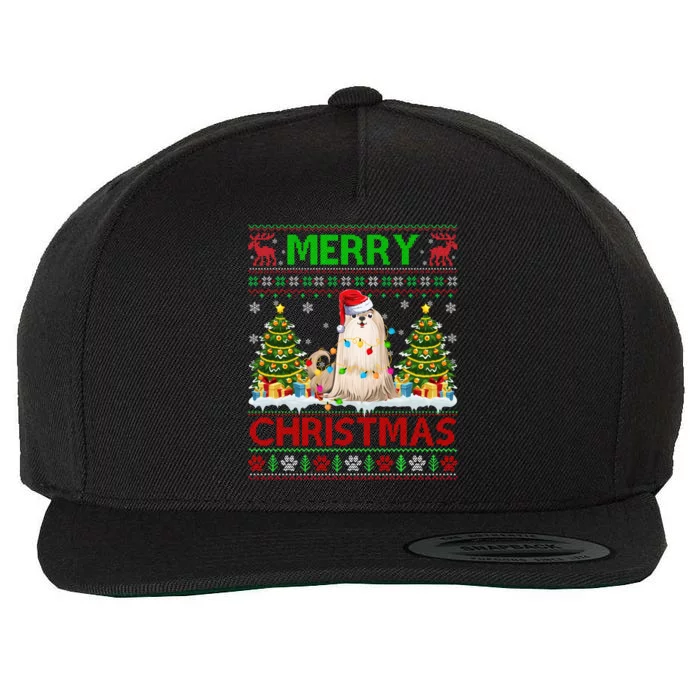 Shih Tzu Christmas Ugly Sweater Shih Tzu Tree Light Xmas Cool Gift Wool Snapback Cap