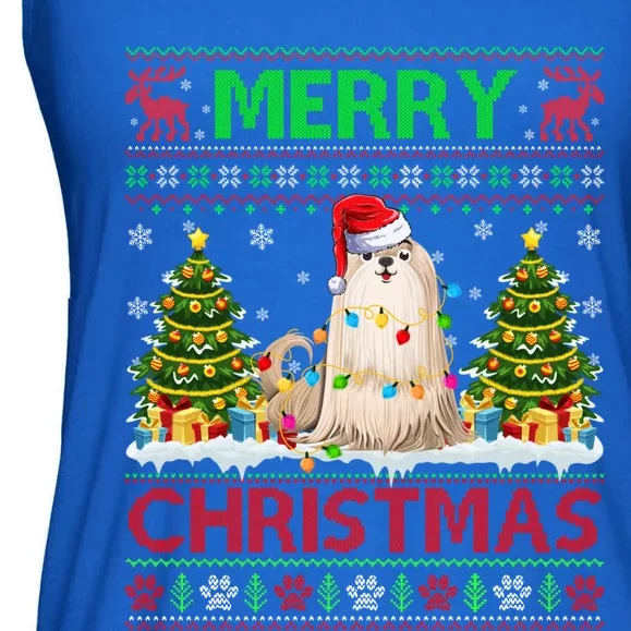 Shih Tzu Christmas Ugly Sweater Shih Tzu Tree Light Xmas Cool Gift Ladies Essential Flowy Tank