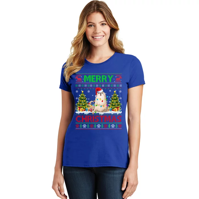 Shih Tzu Christmas Ugly Sweater Shih Tzu Tree Light Xmas Cool Gift Women's T-Shirt