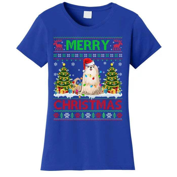 Shih Tzu Christmas Ugly Sweater Shih Tzu Tree Light Xmas Cool Gift Women's T-Shirt