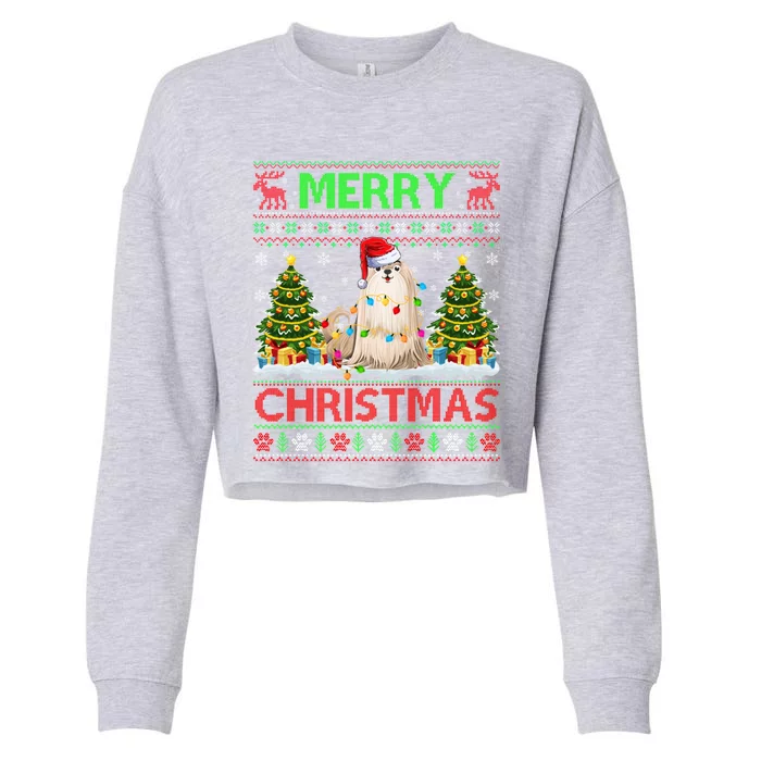 Shih Tzu Christmas Ugly Sweater Shih Tzu Tree Light Xmas Cool Gift Cropped Pullover Crew