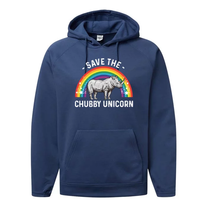 Save The Chubby Unicorns Rhino Conservation Rainbow Gift Performance Fleece Hoodie